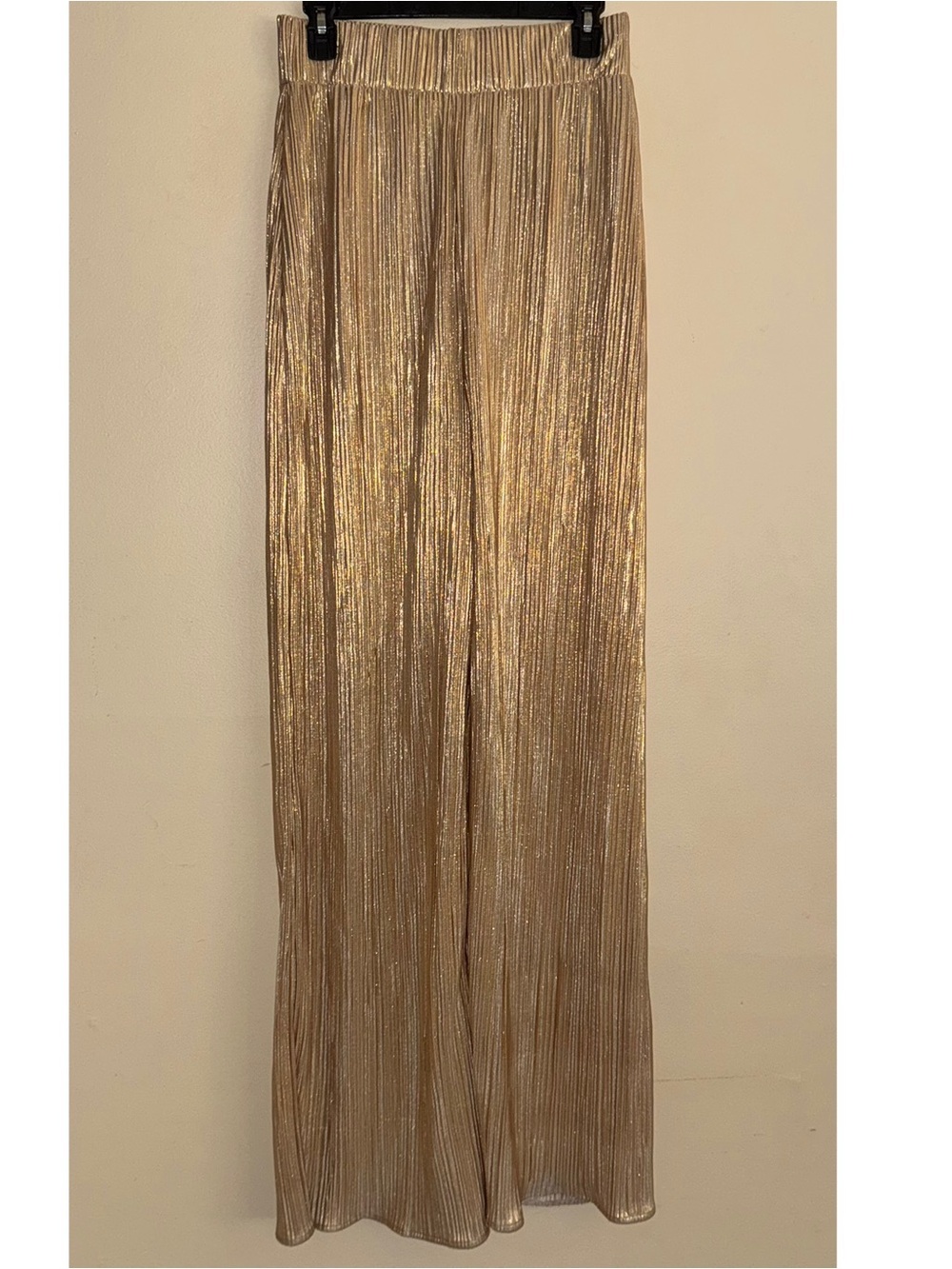 Adriana Degreas Gold Plisse Pull On Wide Leg Pants Size L